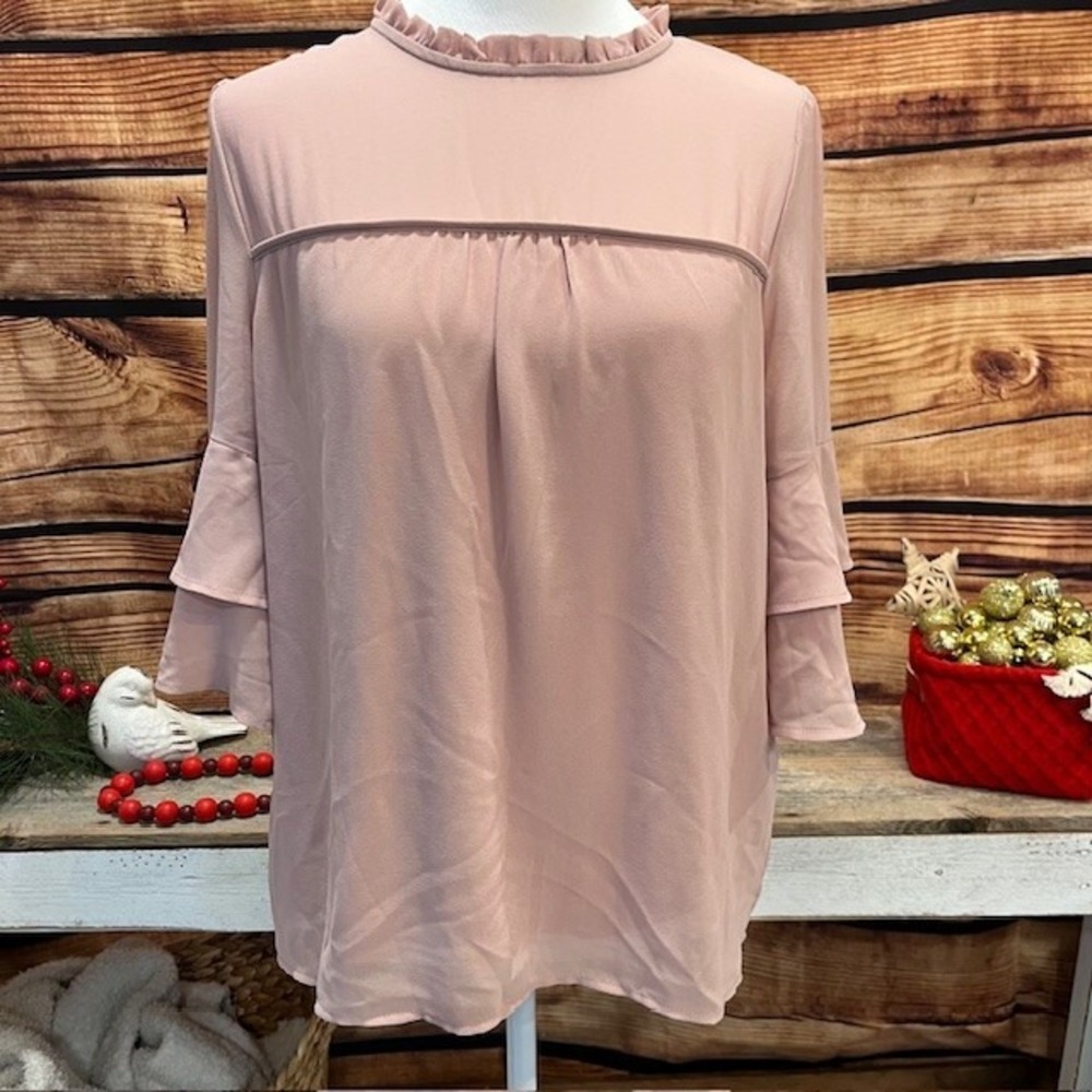 MONTEAU‎ Los Angeles Pink  3/4 Sleeve Sheer Blouse size LARGE